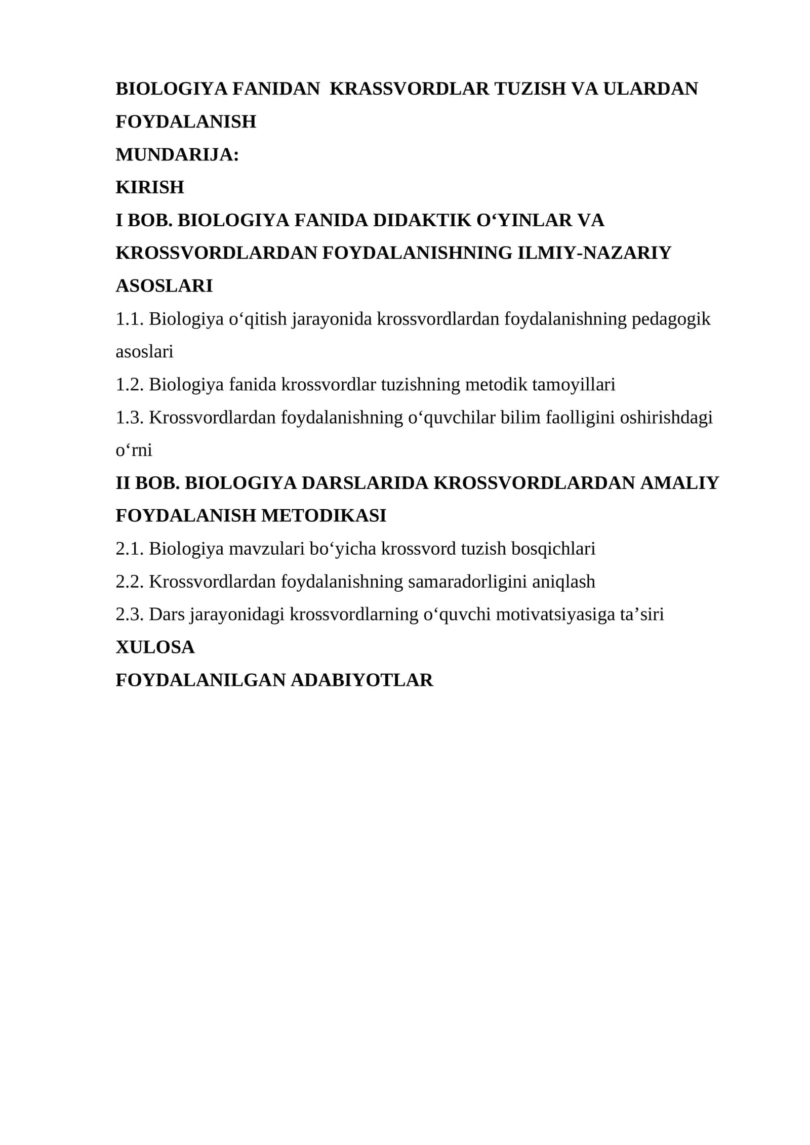 BIOLOGIYA FANIDAN KRASSVORDLAR TUZISH VA ULARDAN FOYDALANISH 1