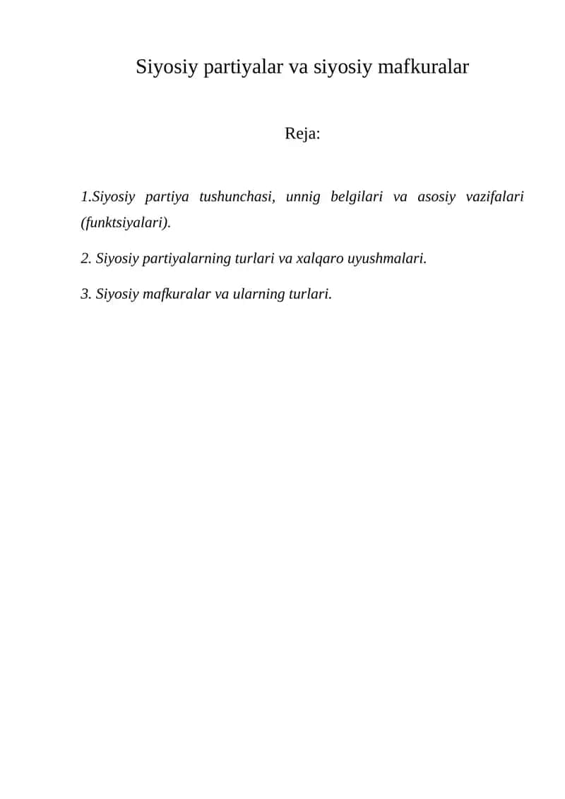 Siyosiy partiyalar va siyosiy mafkuralar 1