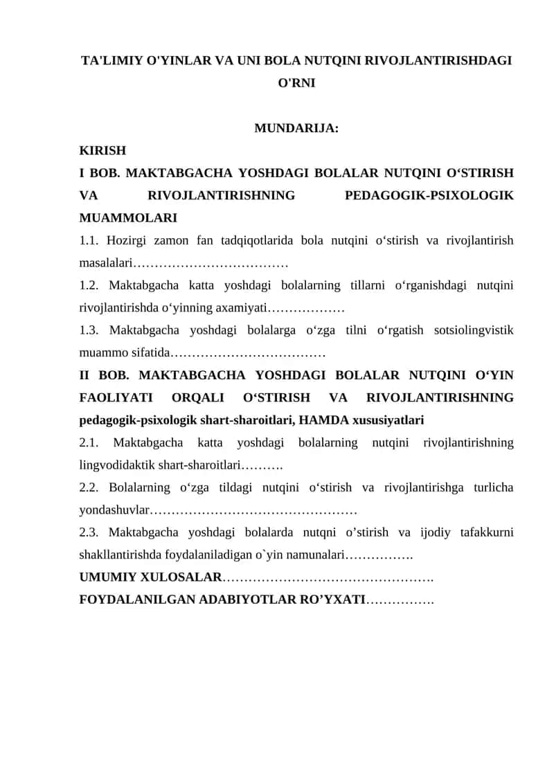 TA'LIMIY O'YINLAR VA UNI BOLA NUTQINI RIVOJLANTIRISHDAGI O'RNI 1