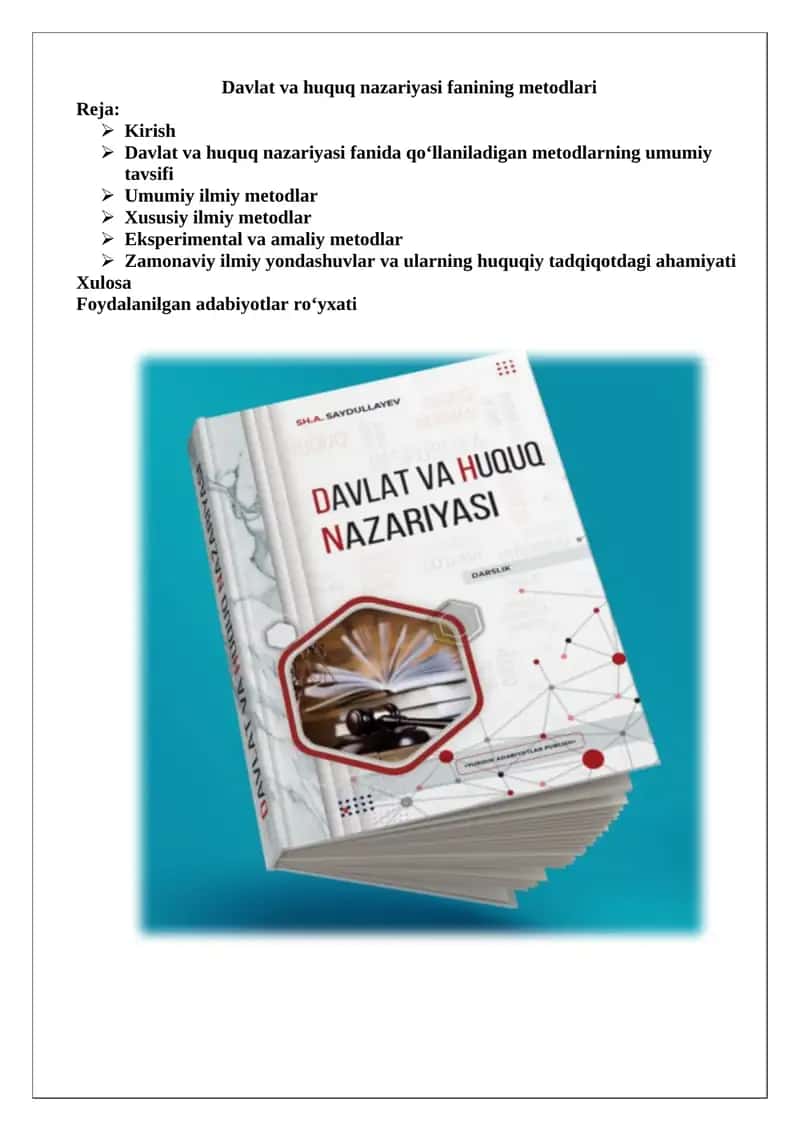 Davlat va huquq nazariyasi fanining metodlari 1