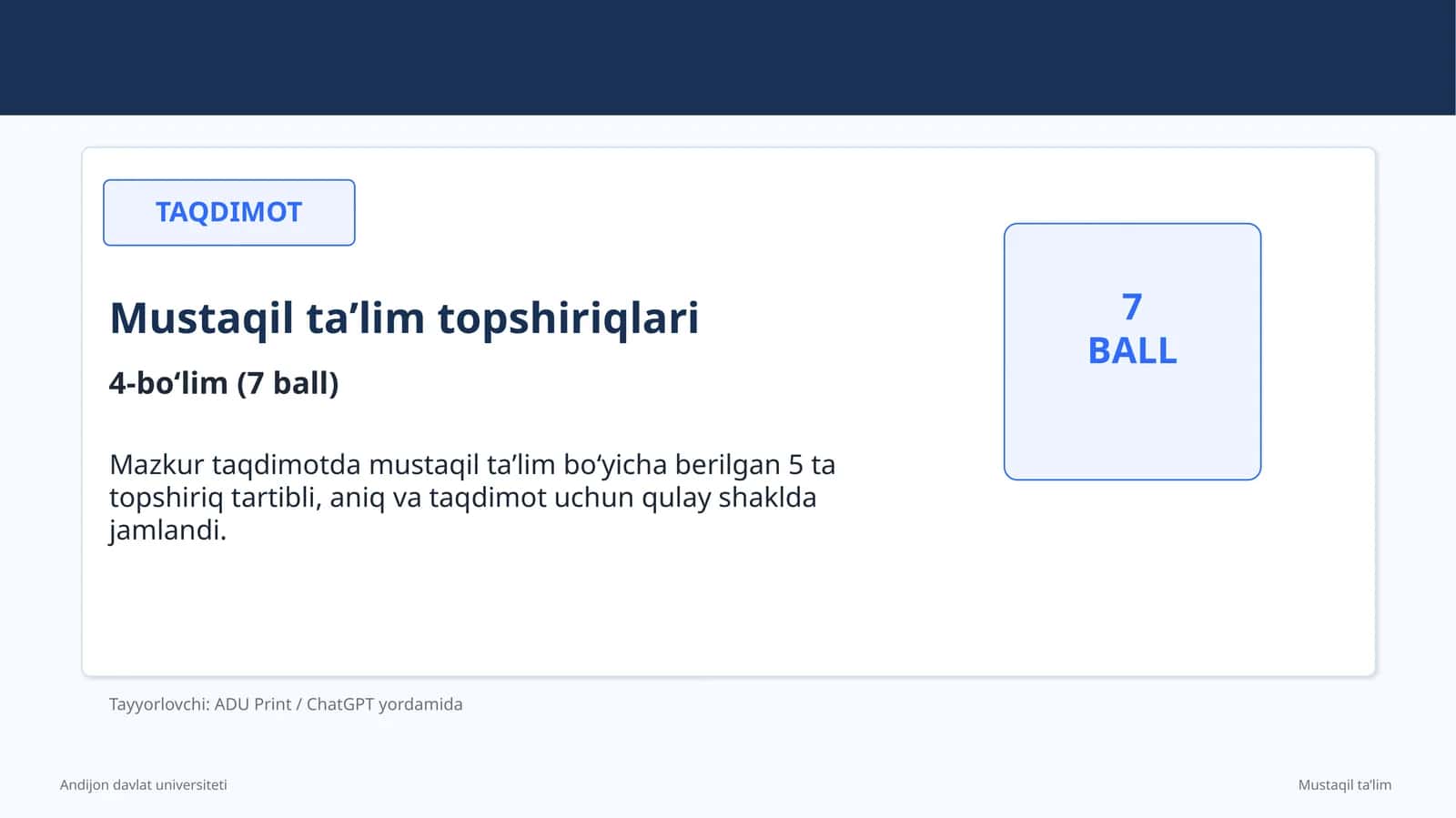 Mustaqil ta’lim topshiriqlari 1