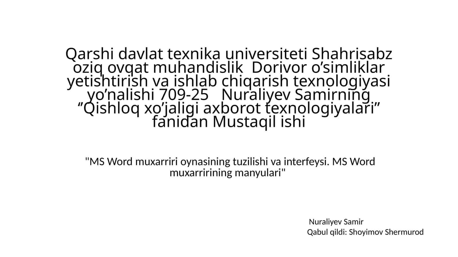 MS Word muxarriri oynasining tuzilishi va interfeysi 1