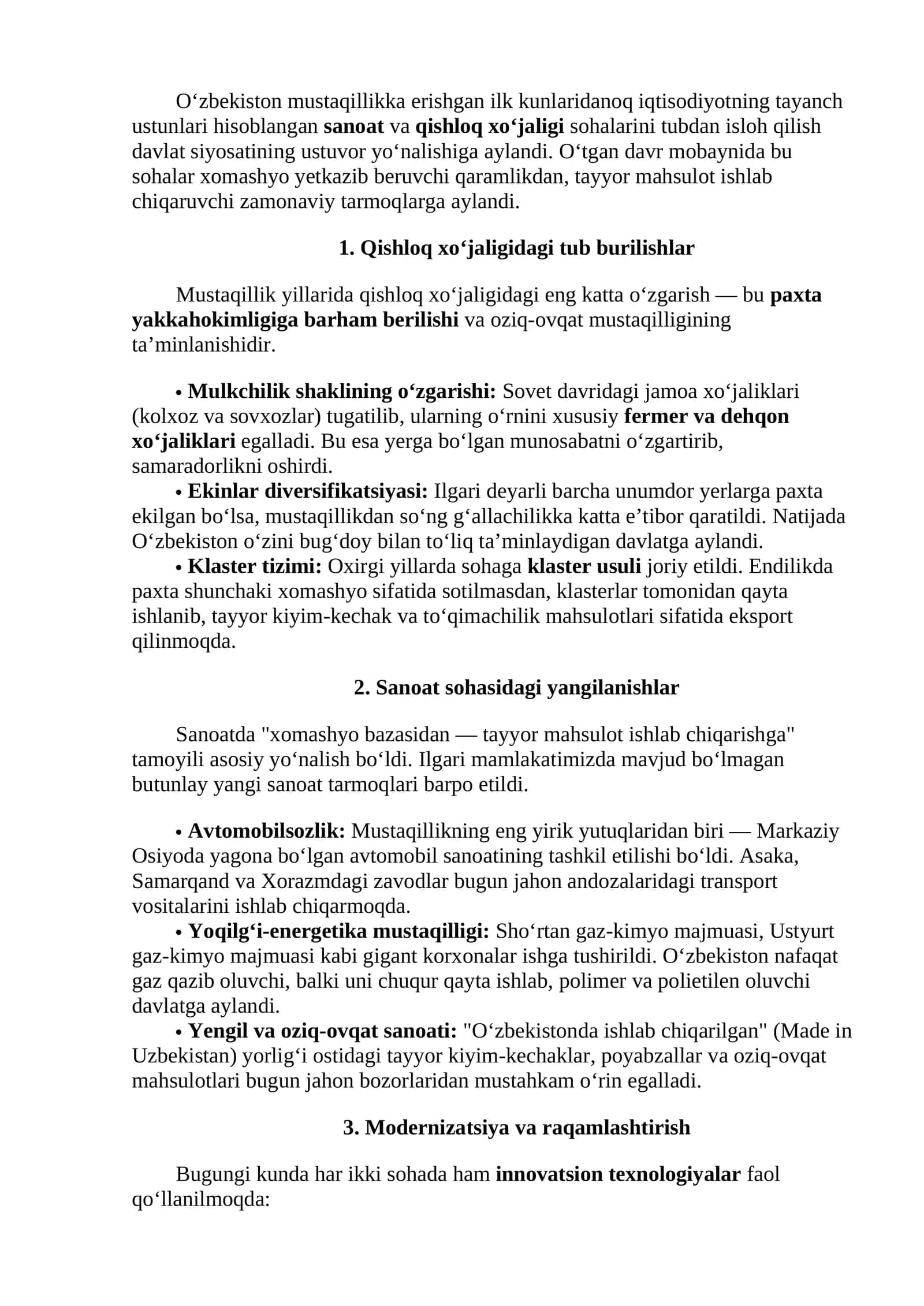 Qishloq xo‘jaligidagi tub burilishlar Esse 1