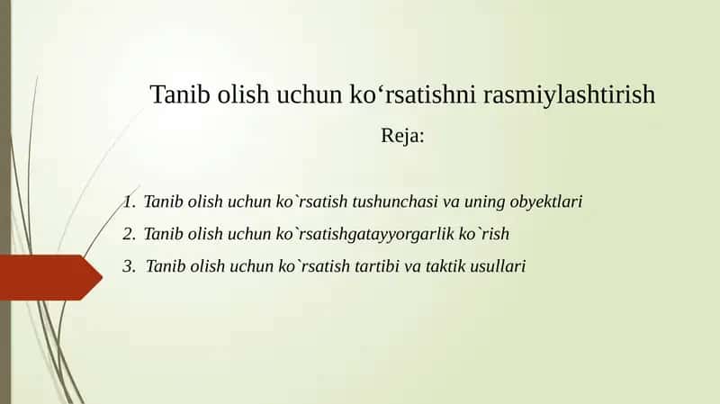 Tanibolish uchun ko'rsatish 1