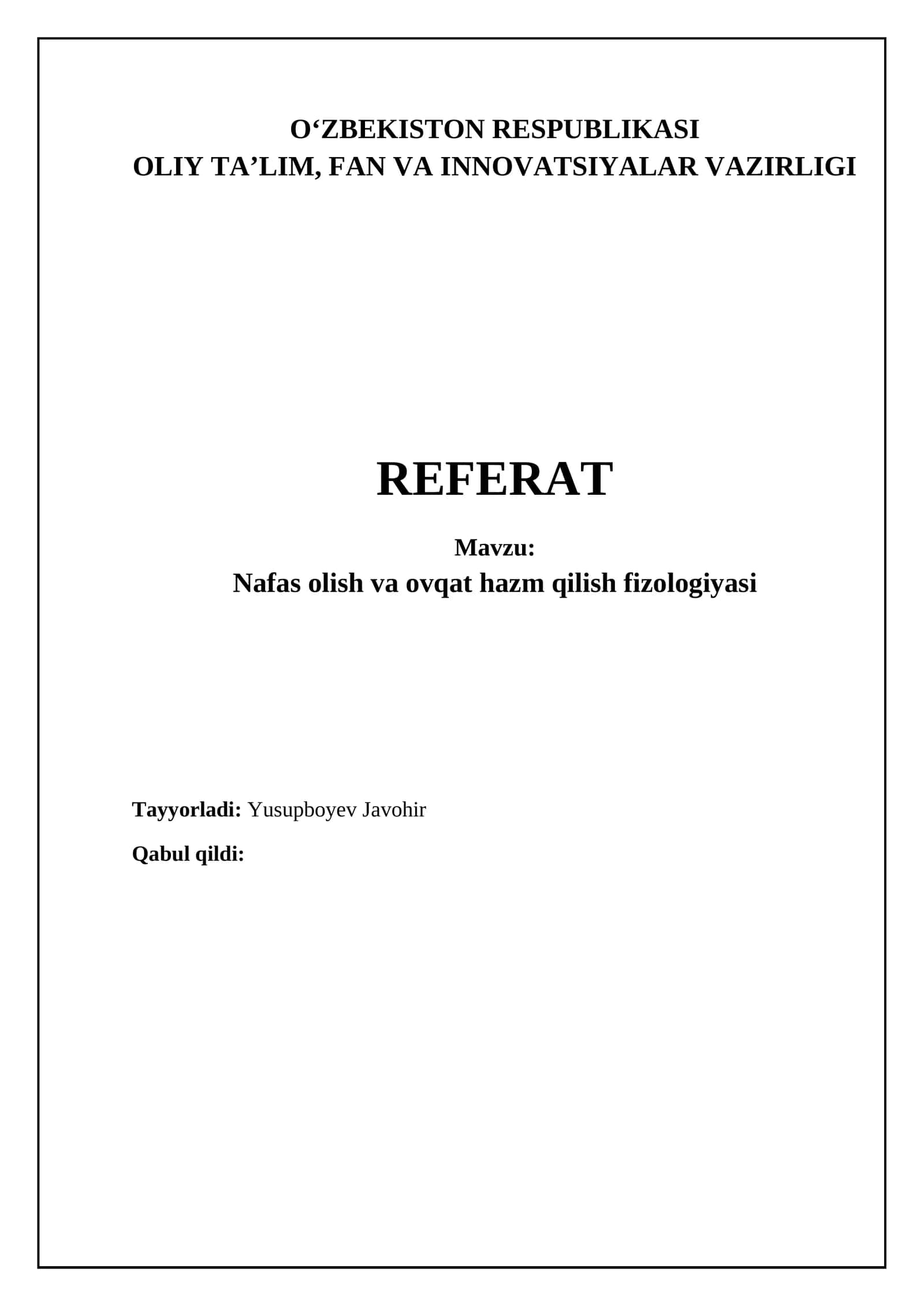 Nafas olish va hazm qilish fiziologiyasi 1