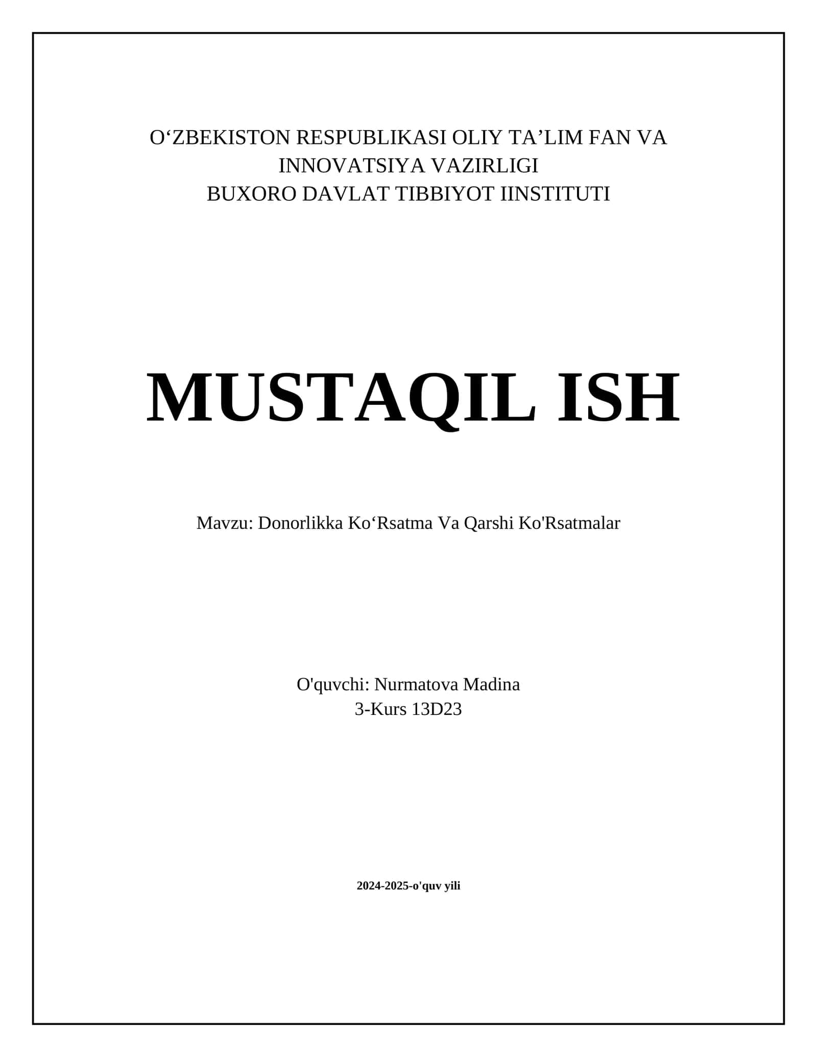 Donorlikka Ko‘Rsatma Va Qarshi Ko'Rsatmalar 1