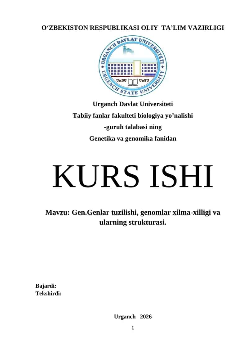 Gen.Genlar tuzilishi, genomlar xilma-xilligi va ularning strukturasi 1
