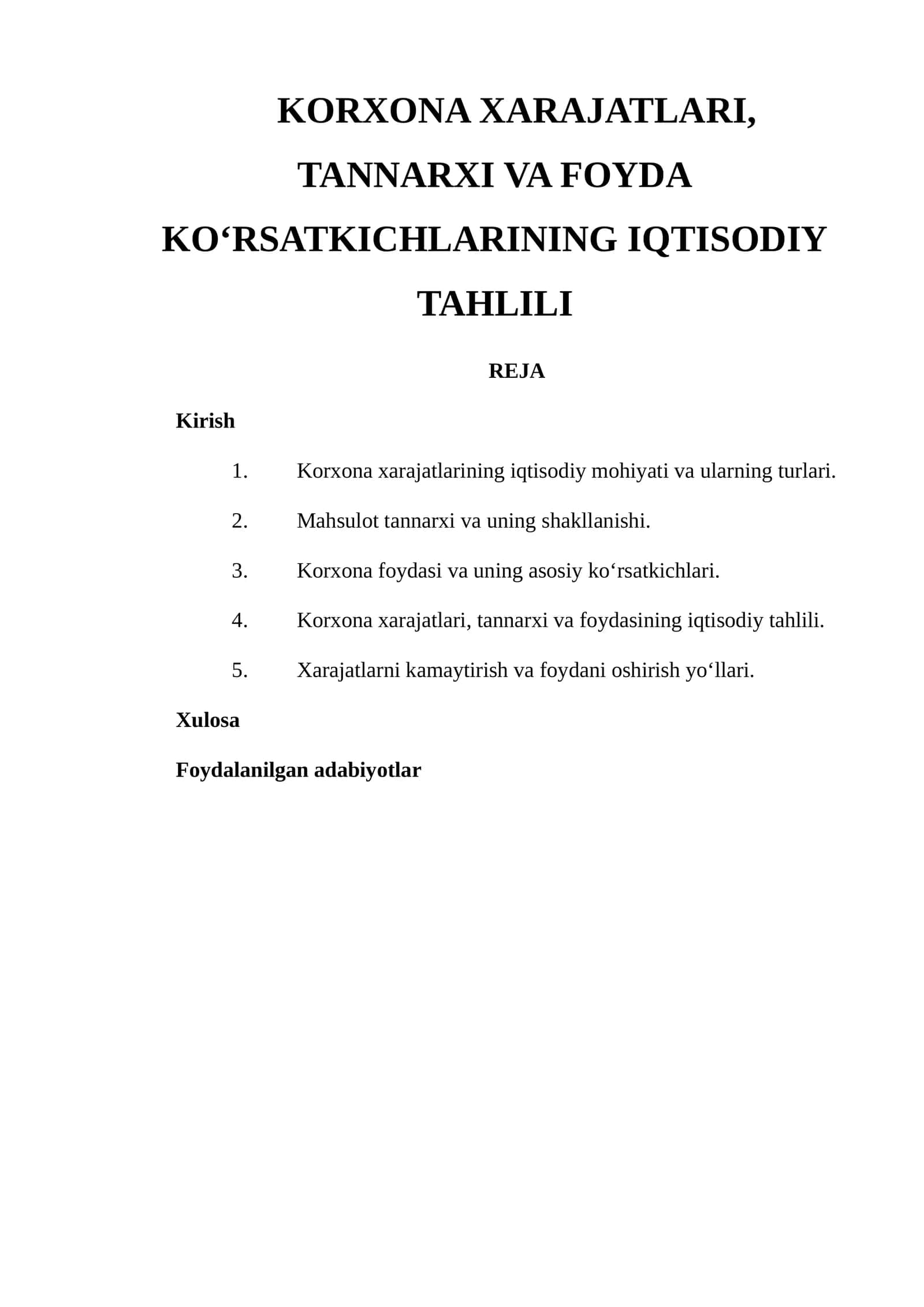 Korxona xarajatlari, tannarxi va foyda ko‘rsatkichlarining iqtisodiy tahlili 1