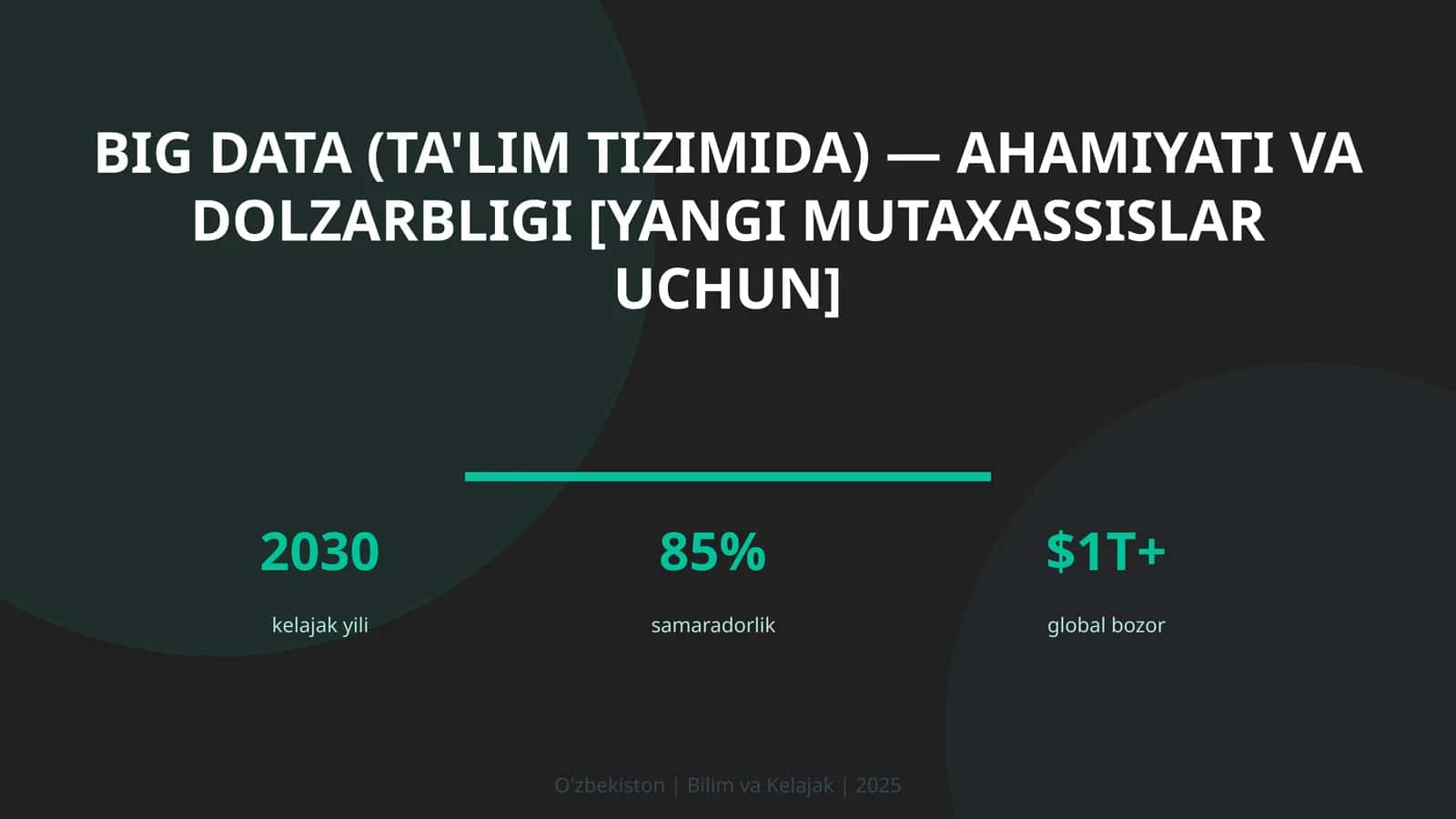 Big Data (ta'lim tizimida) — AHAMIYATI VA DOLZARBLIGI [YANGI MUTAXASSISLAR UCHUN] 1