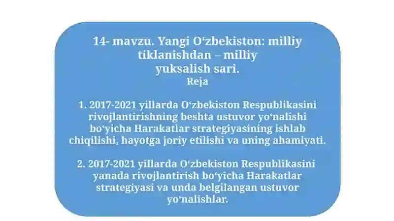 Yangi O‘zbekiston: milliy tiklanish dan – milliy yuksalish sari 1