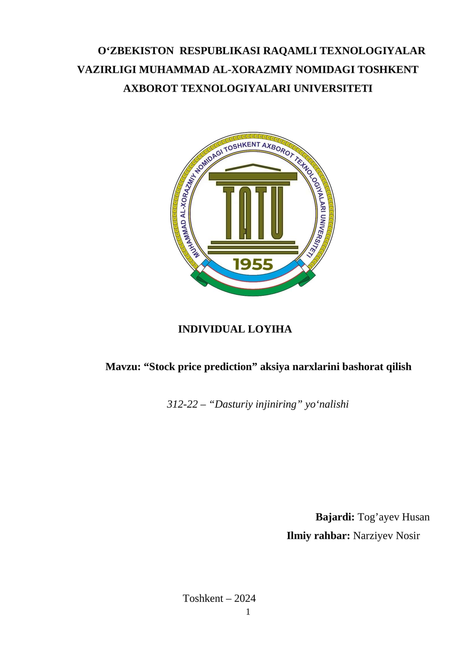 Stock price prediction individual project 1
