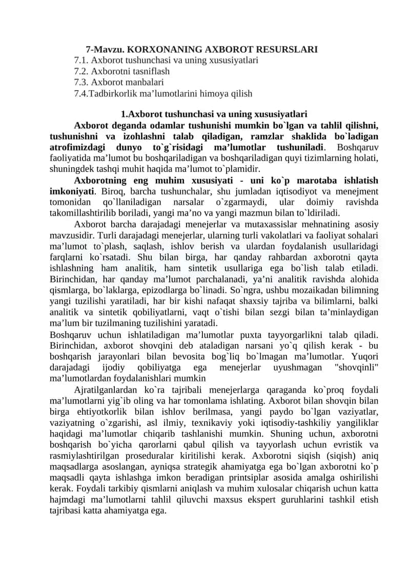KORXONANING AXBOROT RESURSLARI 1
