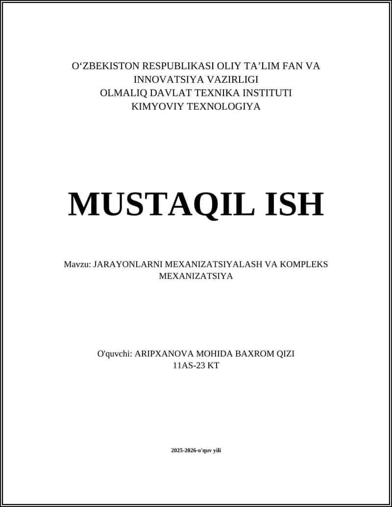 Jarayonlarni mexanizatsiyalashning nazariy asoslari 1