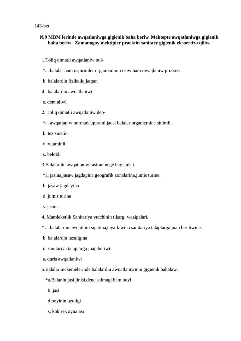 №9 MBM lerinde awqatlaniwga gigienik baha beriw 1