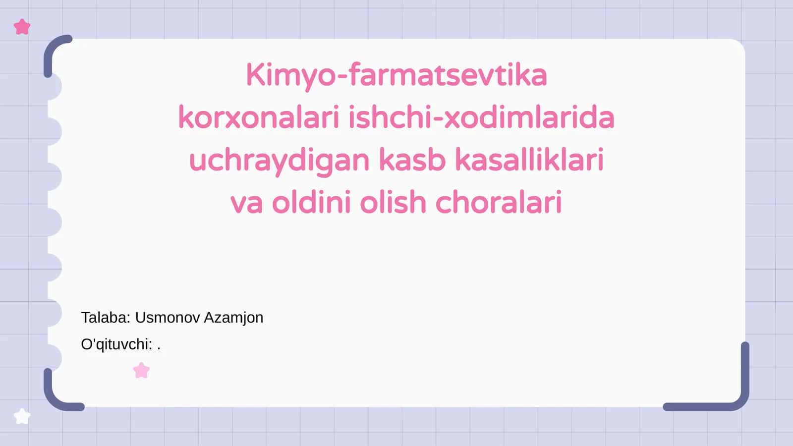 Kimyo-farmatsevtika korxonalari ishchi-xodimlarida uchraydigan kasb kasalliklari va oldini olish choralari 1