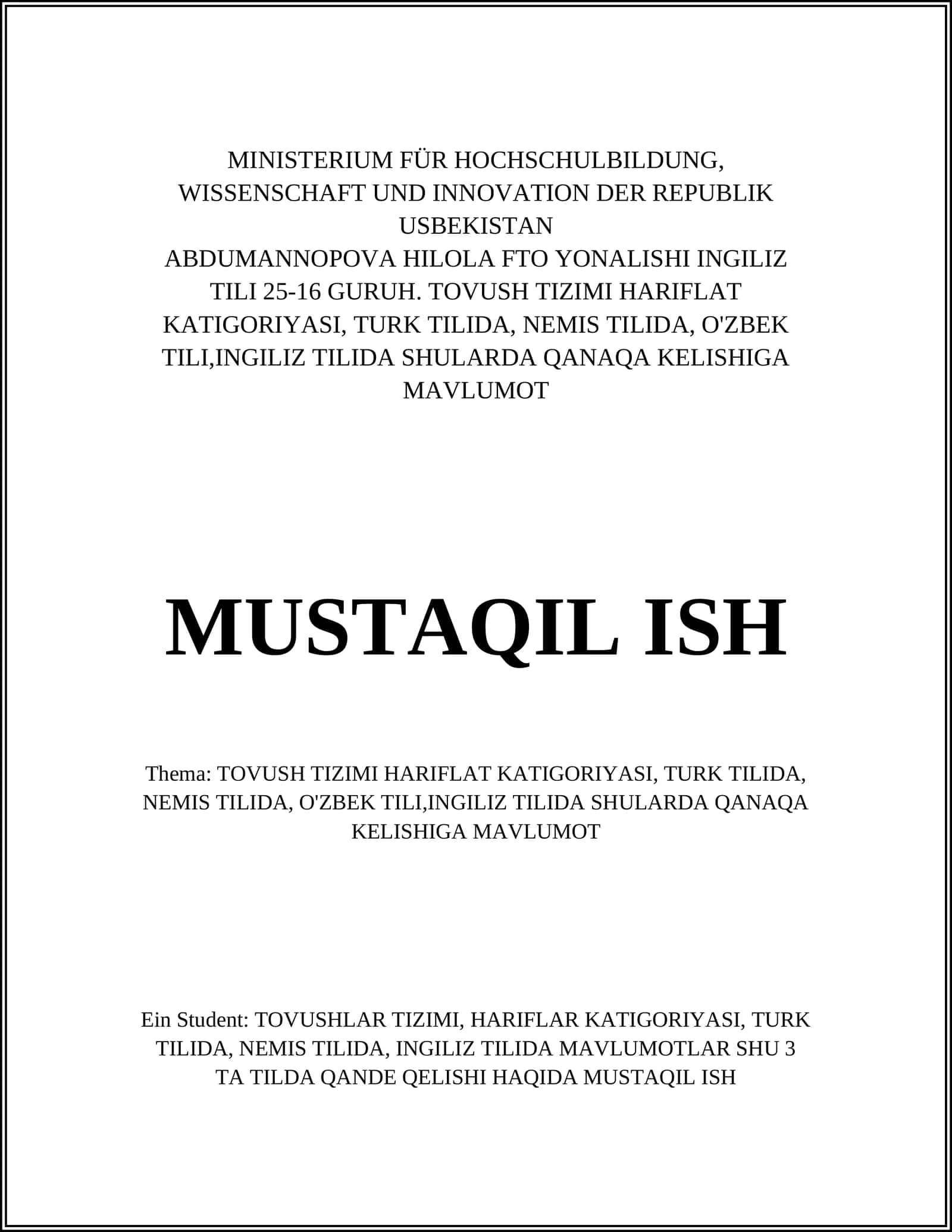 ABDUMANNOPOVA HILOLA FTO YONALISHI INGILIZ TILI 25-16 GURUH 1