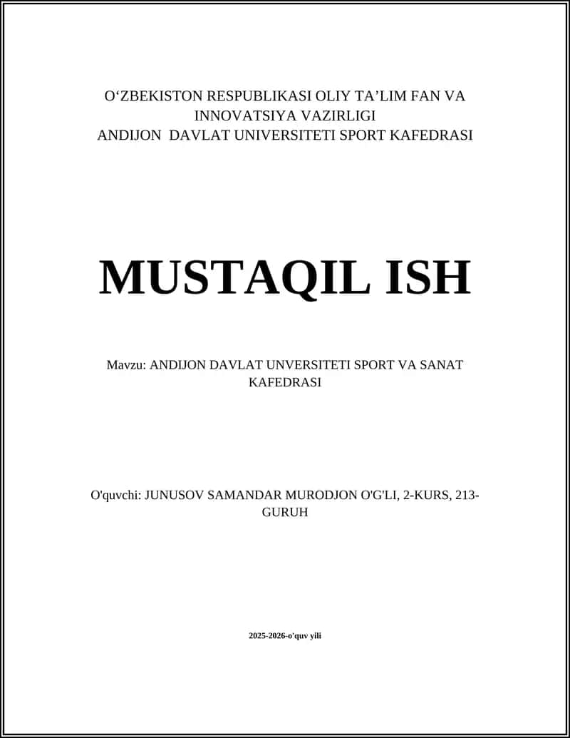 Andijon Davlat Universiteti Sport va San'at Kafedrasi 1