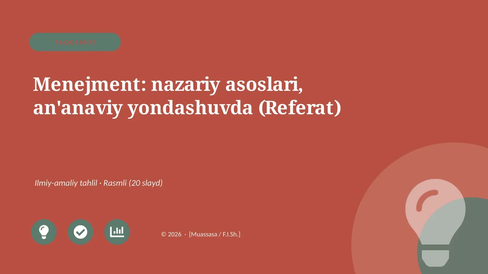 Menejment: nazariy asoslari, an'anaviy yondashuvda (Referat) 1
