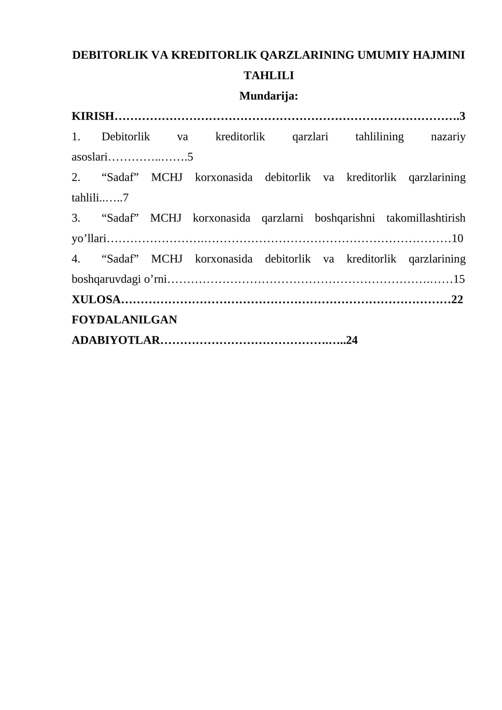 Debitorlik va kreditorlik qarzlarining umumiy hajmini tahlili 1