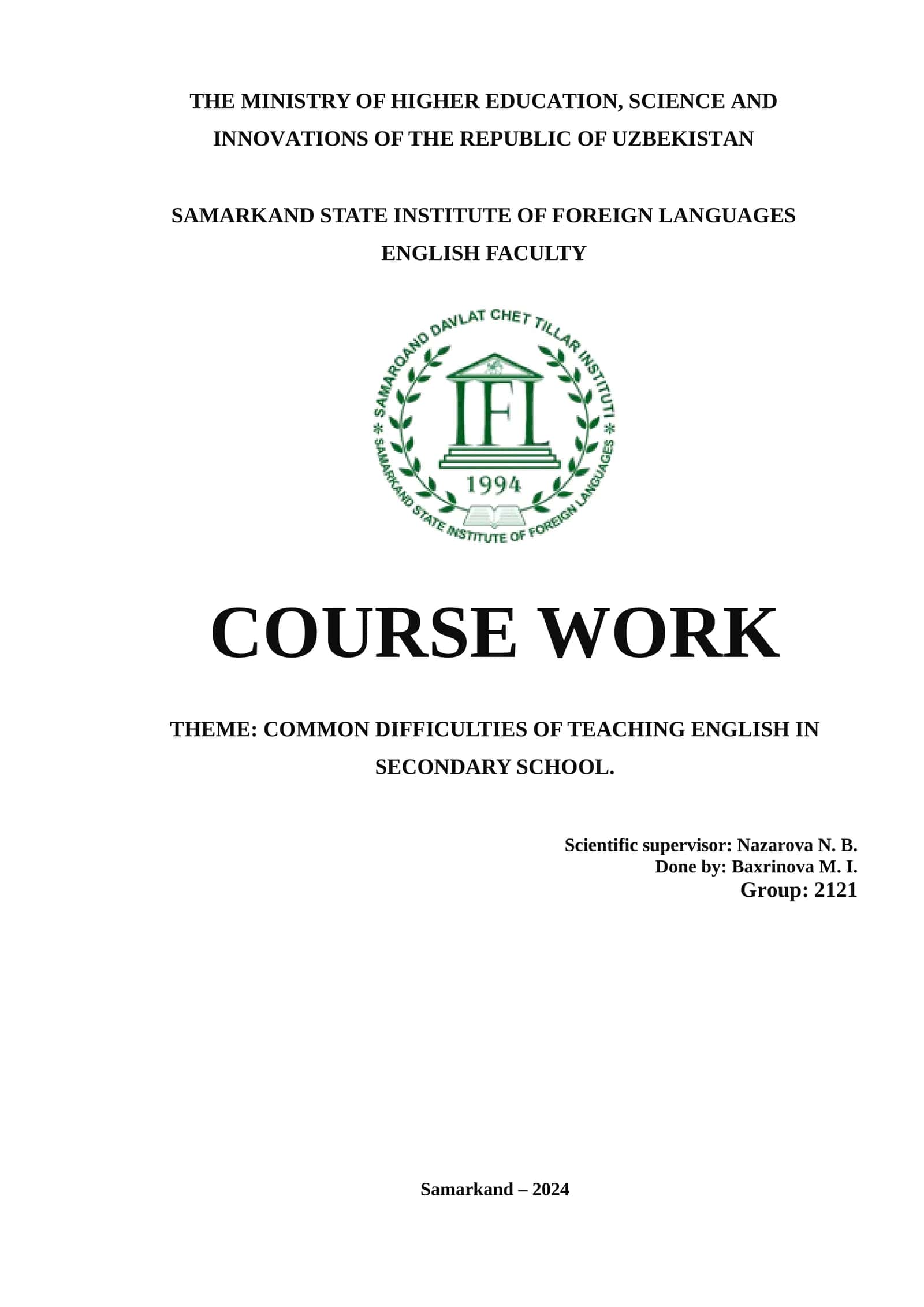 Common Difficulties of Teaching English in Secondary School 1