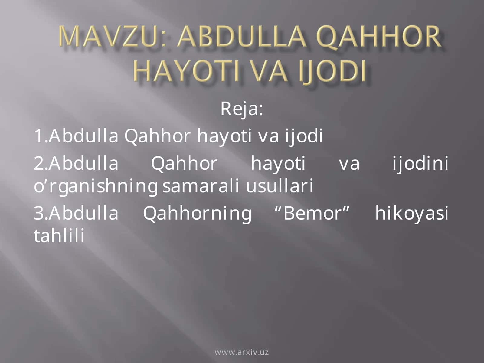 Abdulla Qahhor hayoti va ijodi 1