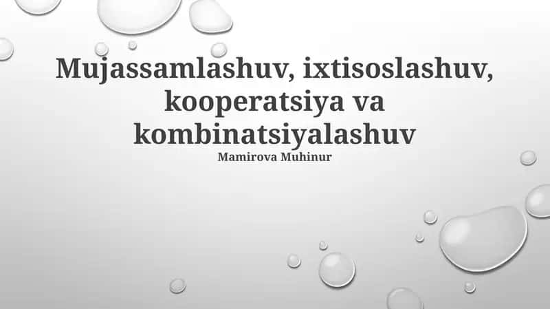 Mujassamlashuv, ixtisoslashuv, kooperatsiya va kombinasyonalashuv 1