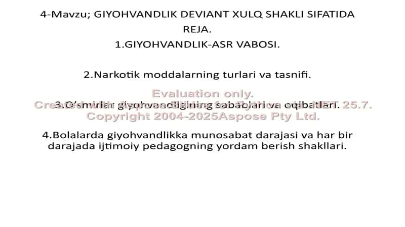 Giyohvandlik deviant xulq shakli sifatida reja 1