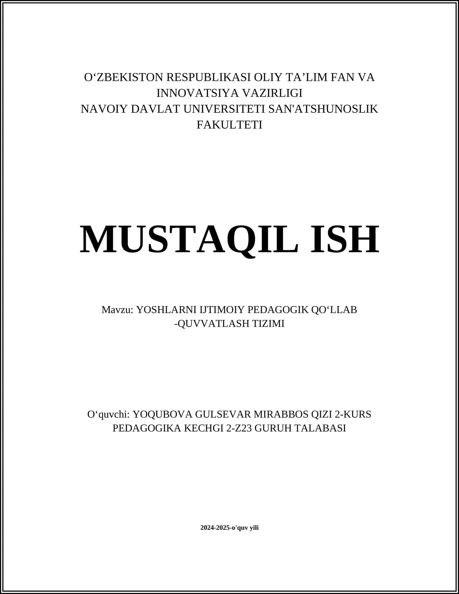 YOSHLARNI IJTIMOIY PEDAGOGIK QOʻLLAB -QUVVATLASH TIZIMI 1