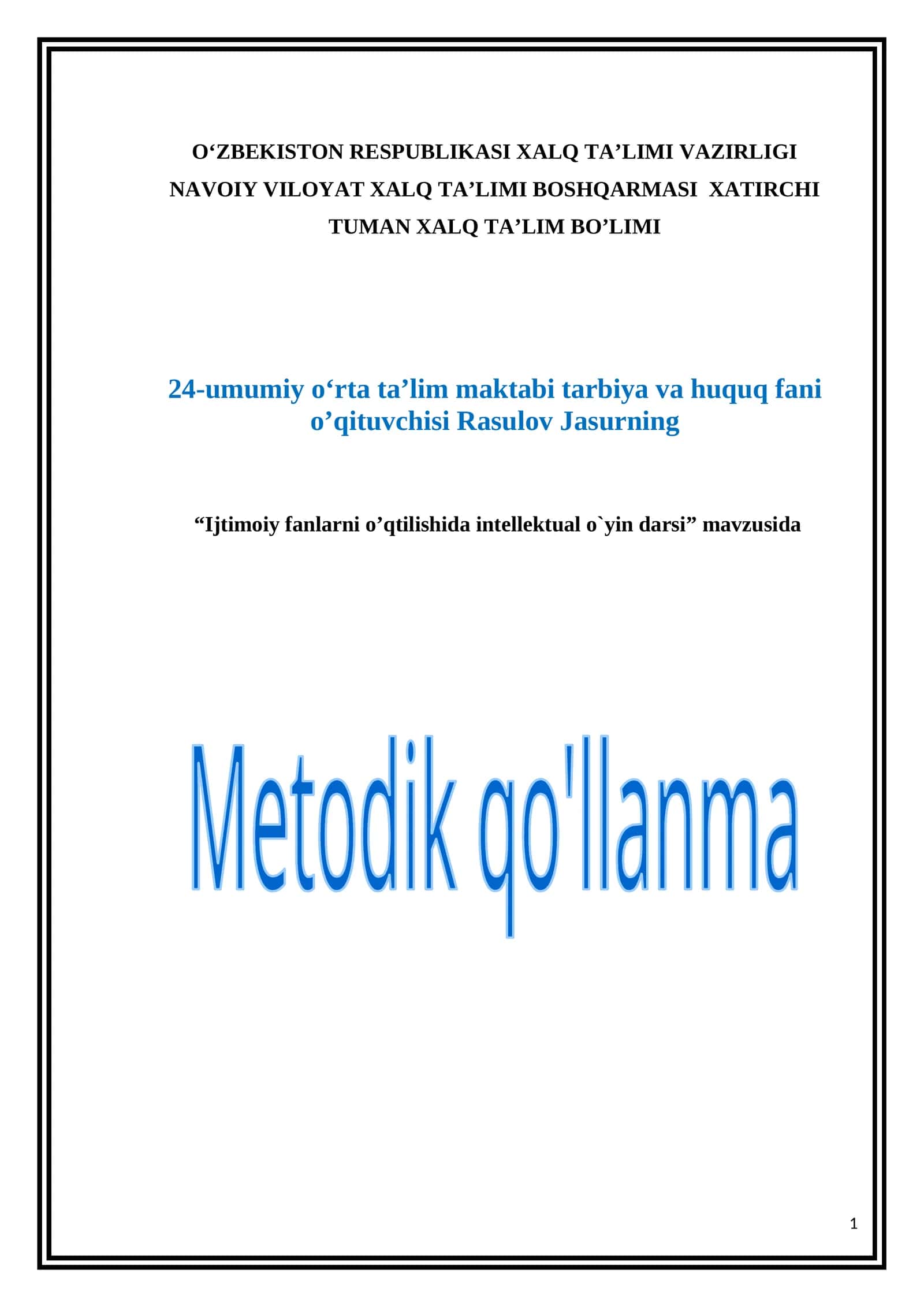 8-sinf Huquqshunoslik fanidan O'zbekiston Respublikasi Prezidenti dars ishlanma 1