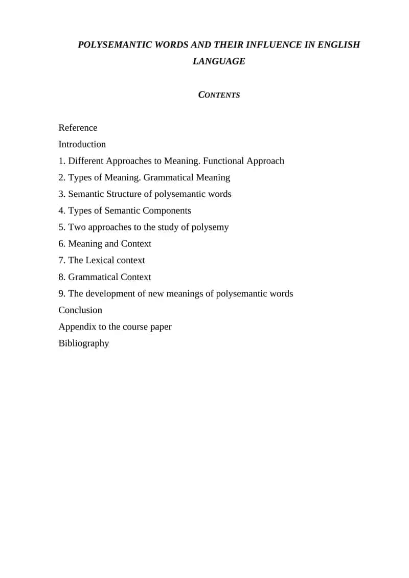 POLYSEMANTIC WORDS AND THEIR INFLUENCE IN ENGLISH LANGUAGE 1