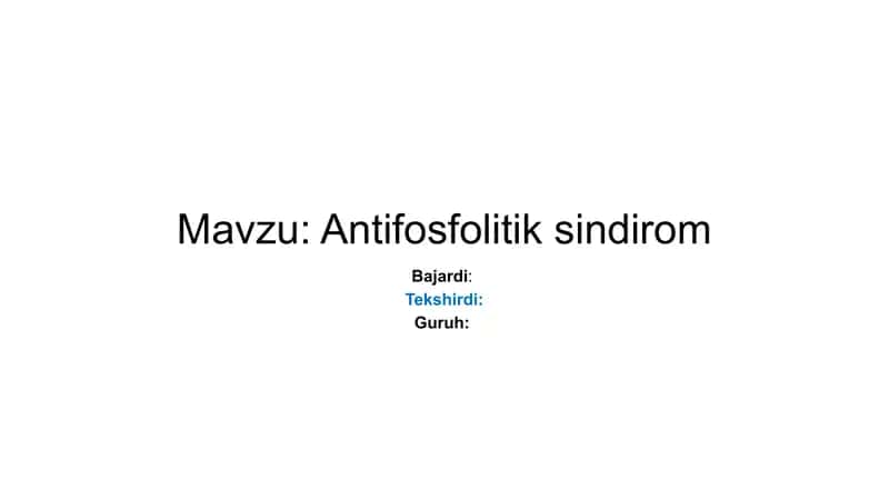 Antifosfolitik sindrom Ginikalogiya 1