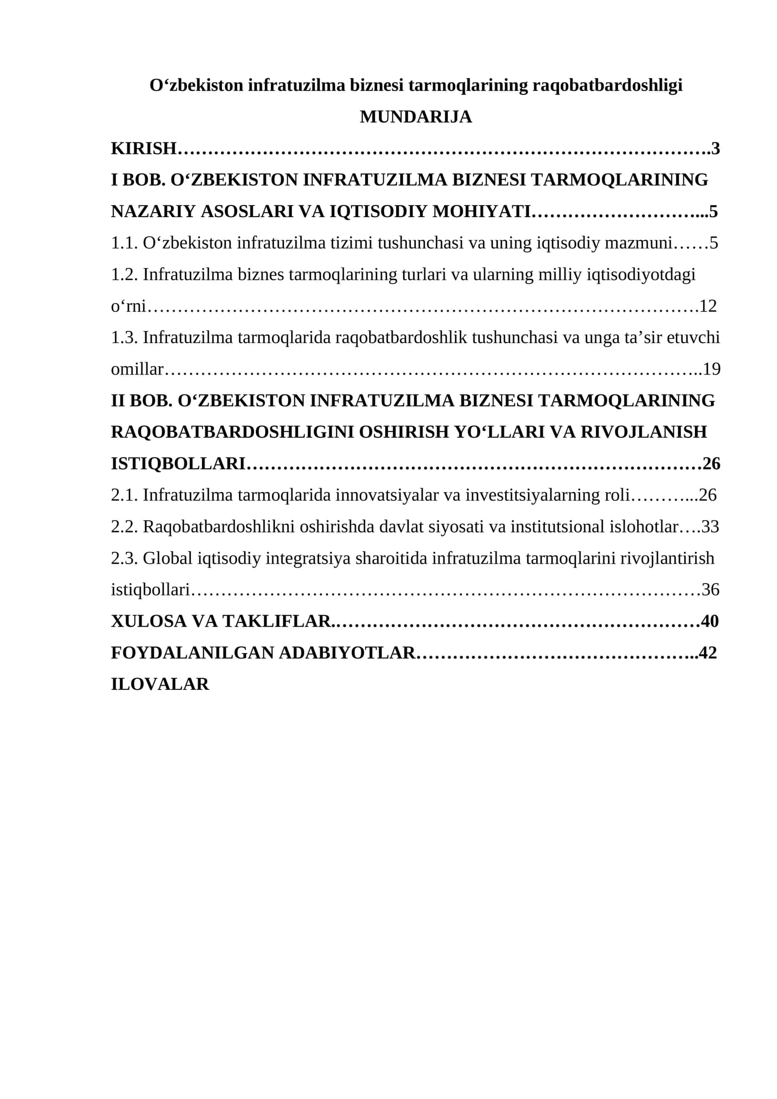O‘zbekiston infratuzilma biznesi tarmoqlarining raqobatbardoshligi 1