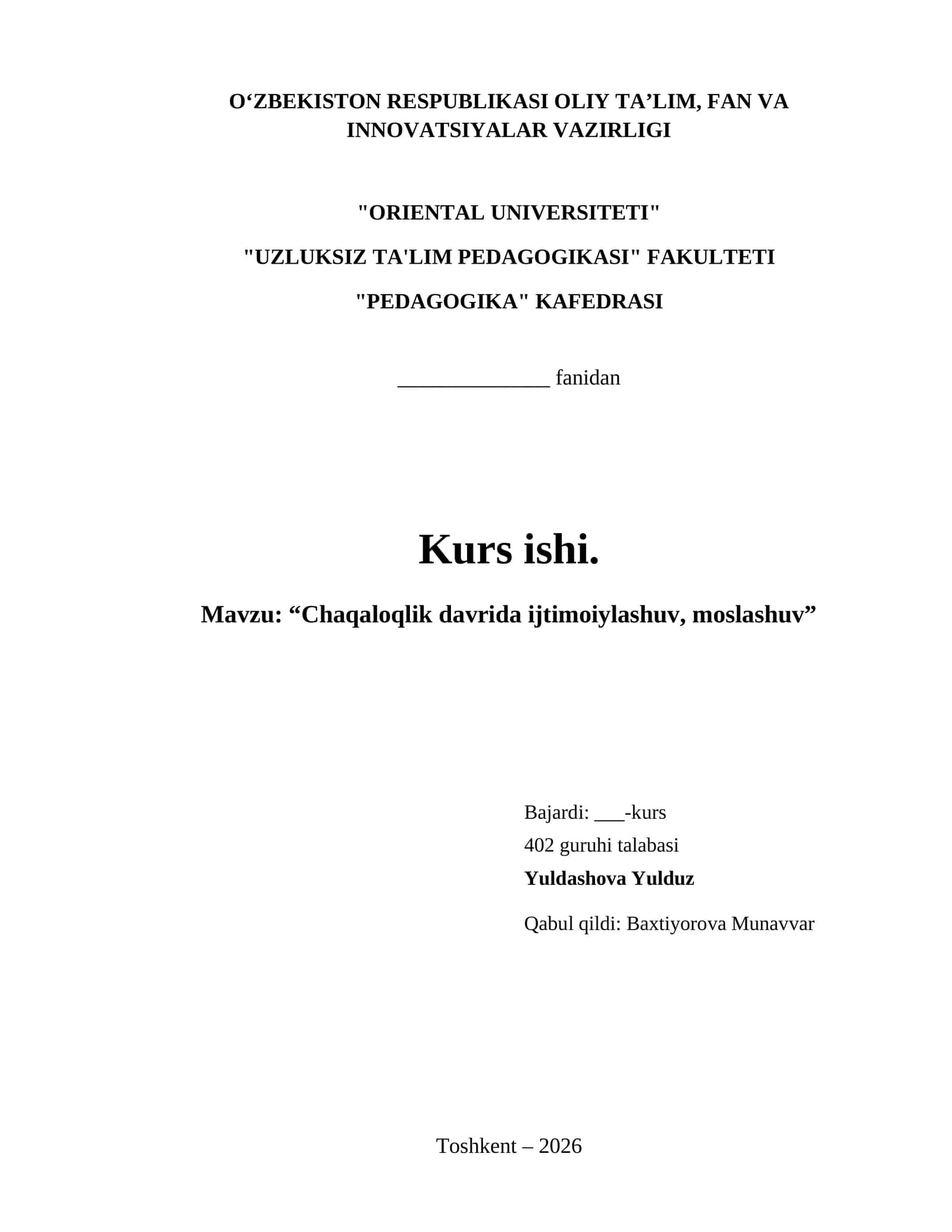 “Chaqaloqlik davrida ijtimoiylashuv, moslashuv” 1