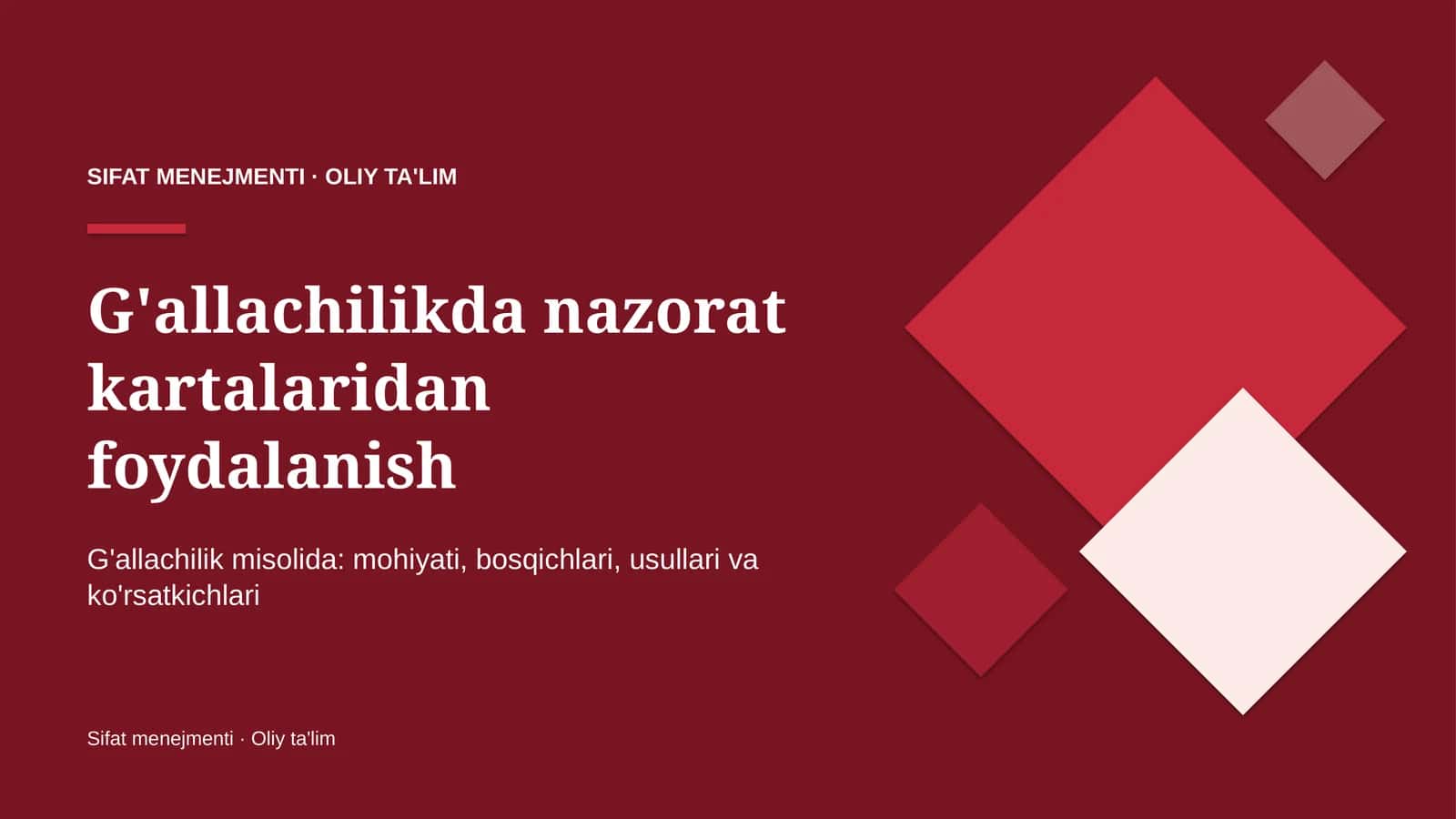 G'allachilikda nazorat kartalaridan foydalanish 1