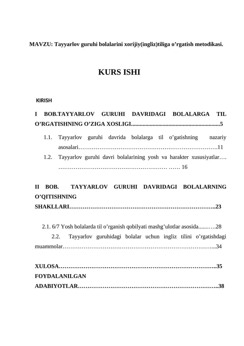 Tayyarlov guruhi bolalarini xorijiy(ingliz)tiliga o’rgatish metodikasi 1