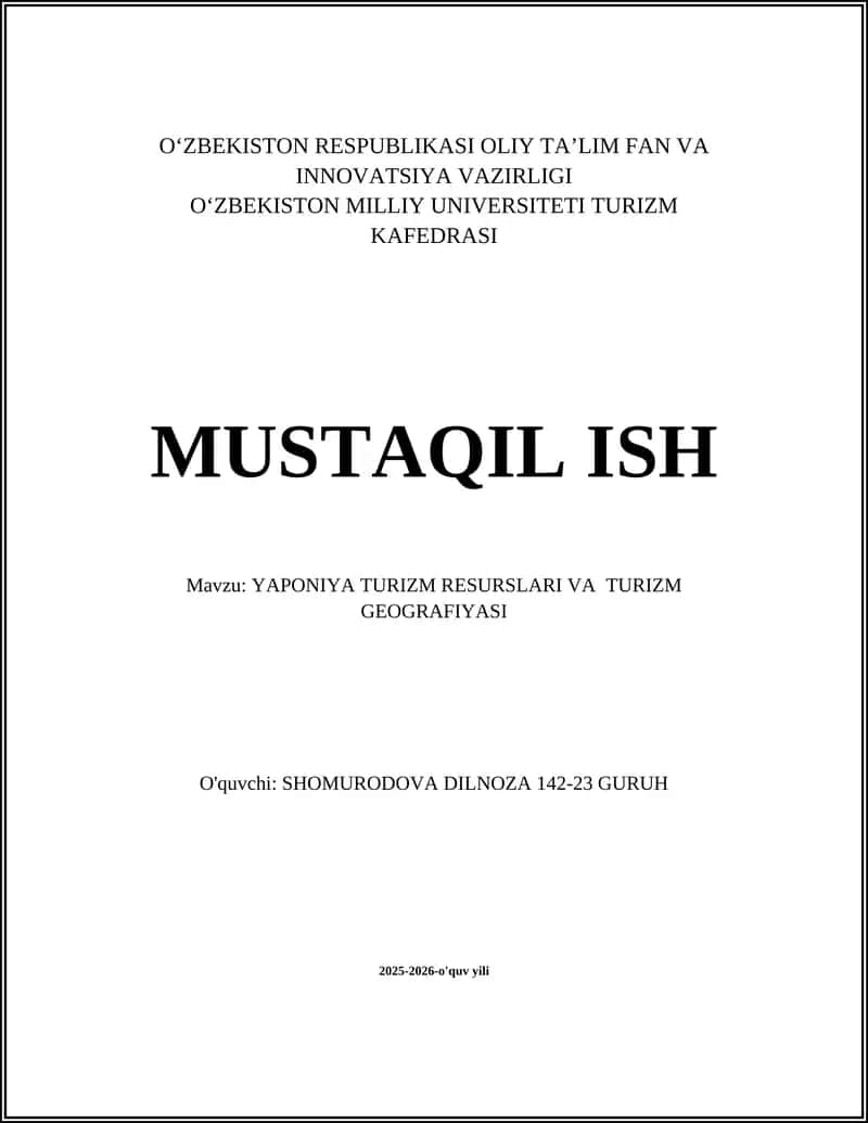 YAPONIYA TURIZM RESURSLARI VA TURIZM GEOGRAFIYASI 1