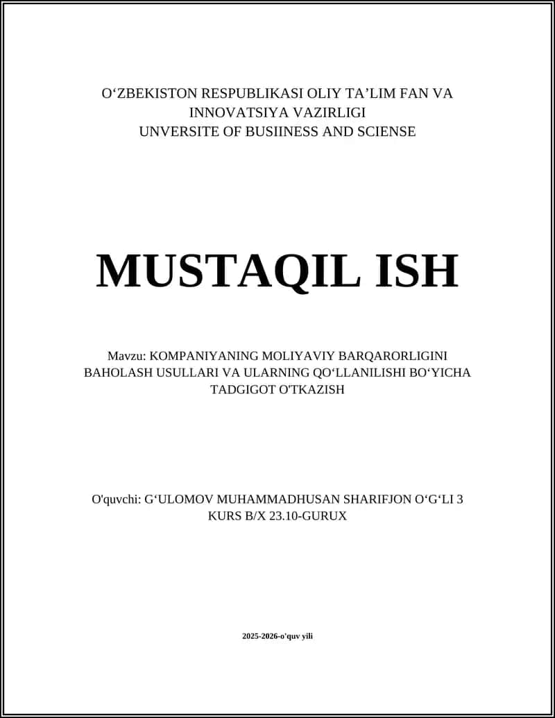 Moliyaviy Barqarorlikni Baholash Usullari 1