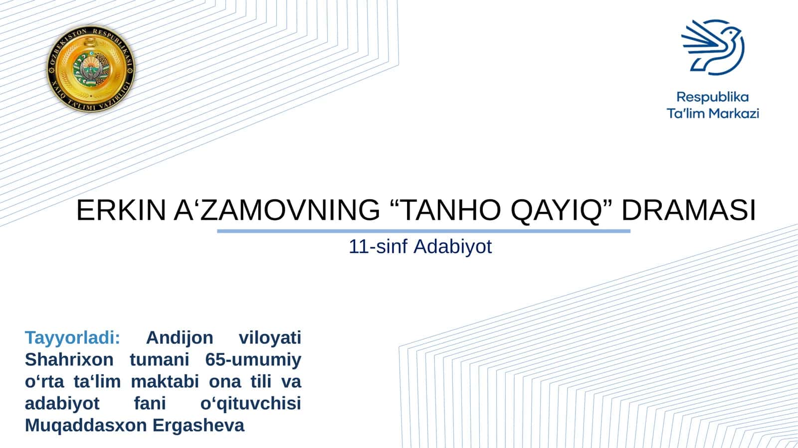 ERKIN A‘ZAMOVNING “TANHO QAYIQ” DRAMASI 1