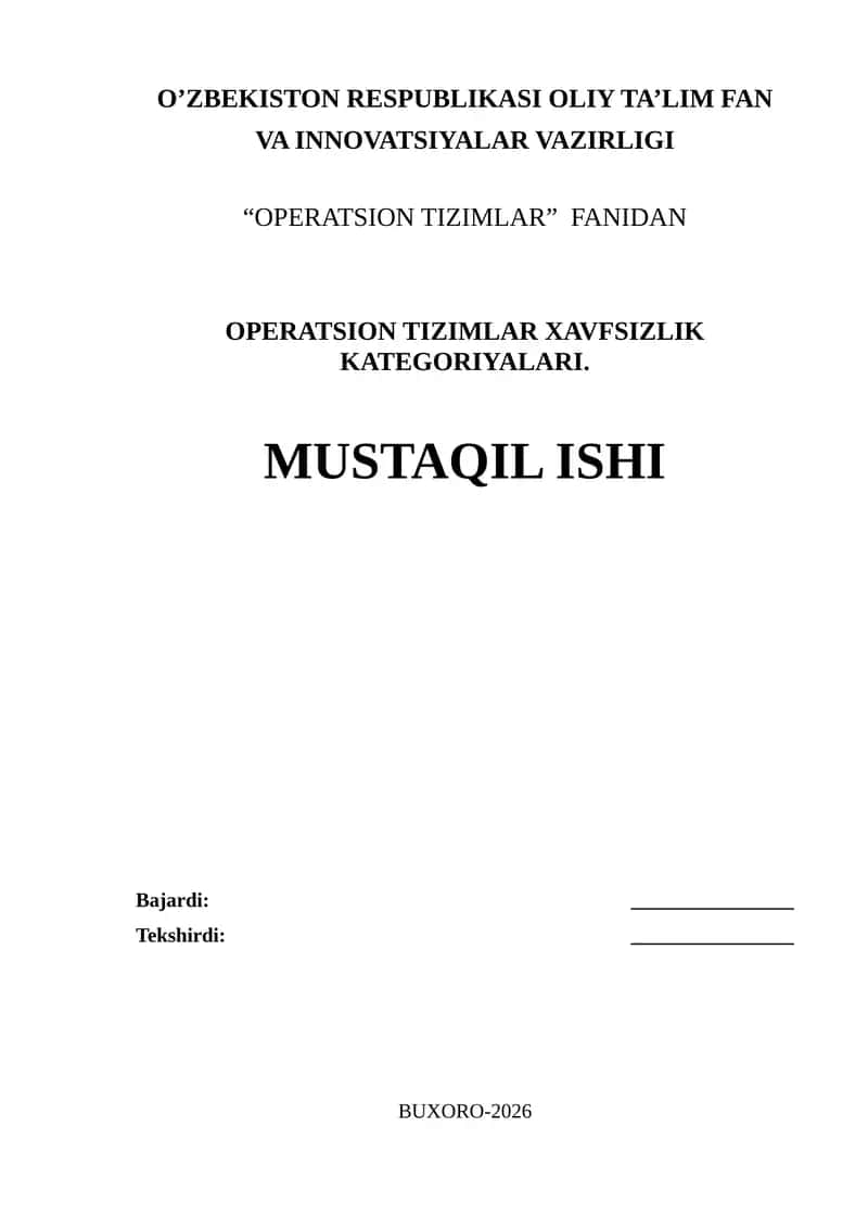 Operatsion tizimlar xavfsizlik kategoriyalari 1