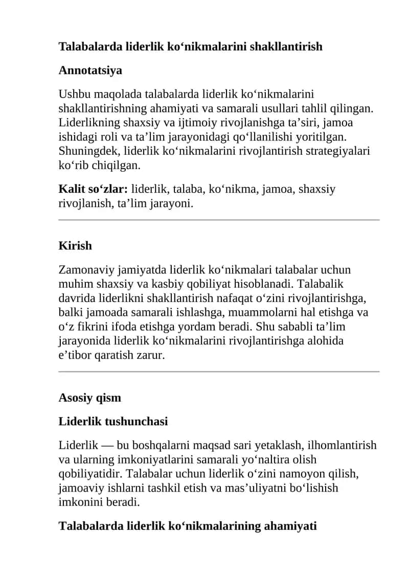 Talabalarda liderlik ko‘nikmalarini shakllantirish 1