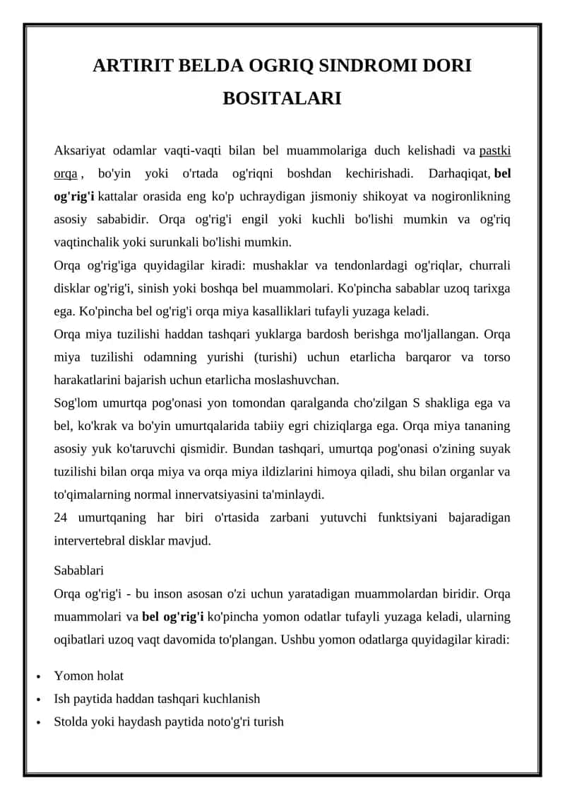 ARTIRIT BELDA OGRIQ SINDROMI DORI BOSITALARI 1