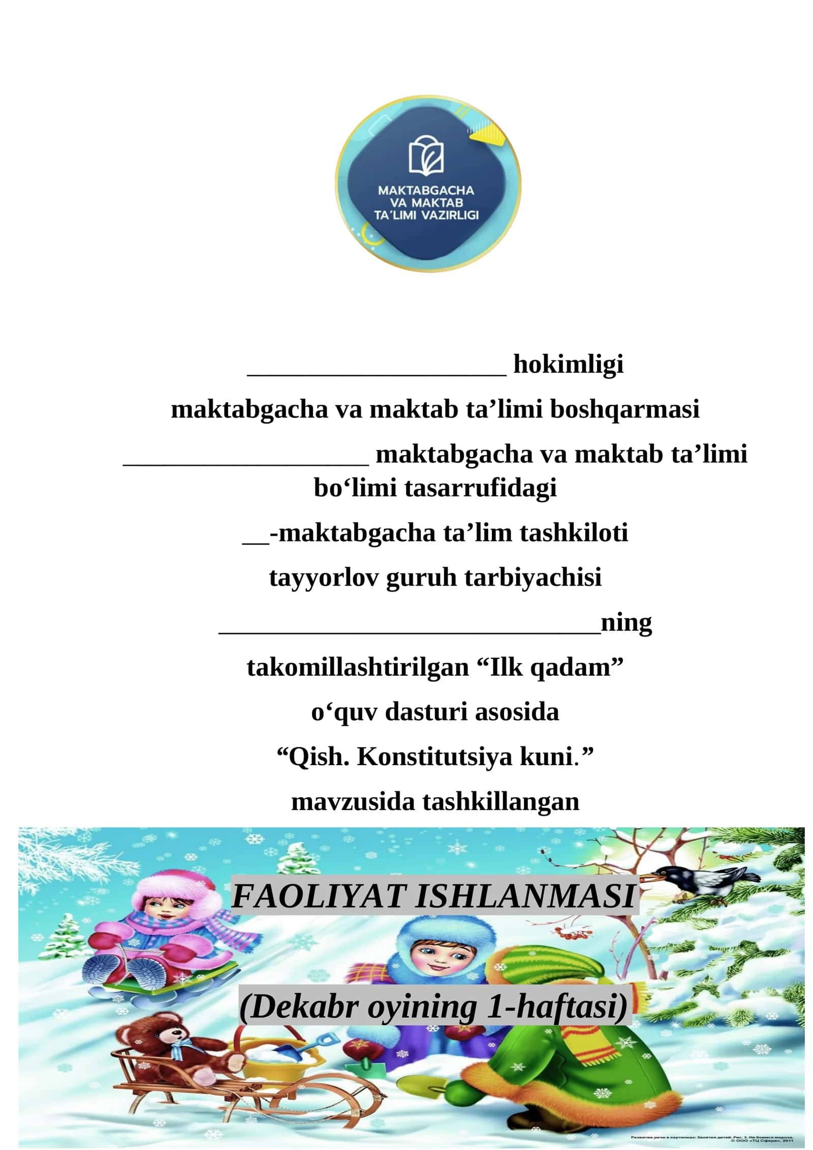 Maktabgacha taʼlim (FAOLIYAT ISHLANMASI) 1