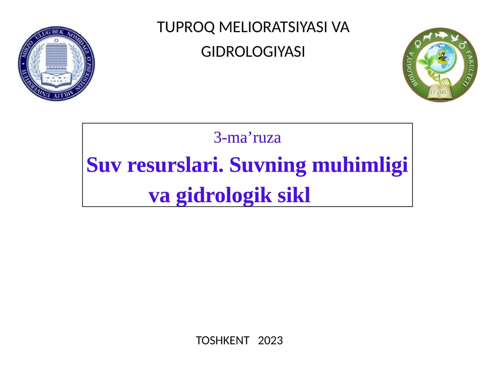 TUPROQ MELIORATSIYASI VA GIDROLOGIYASI 1