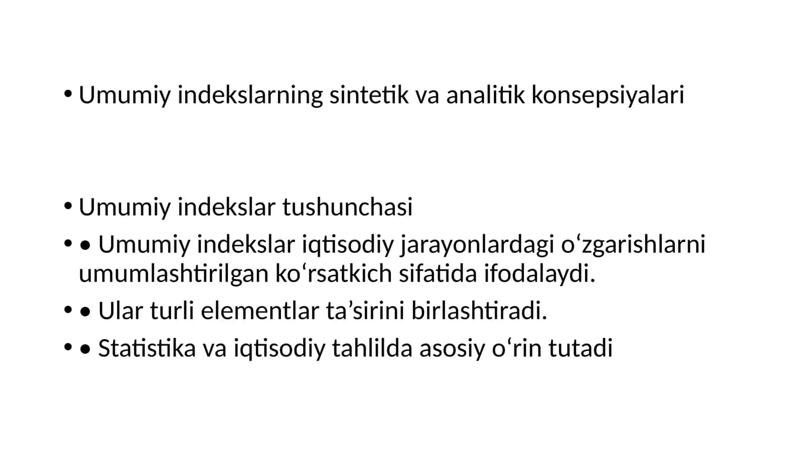 Umumiy indekslarning sintetik va analitik konsepsiyalari 1