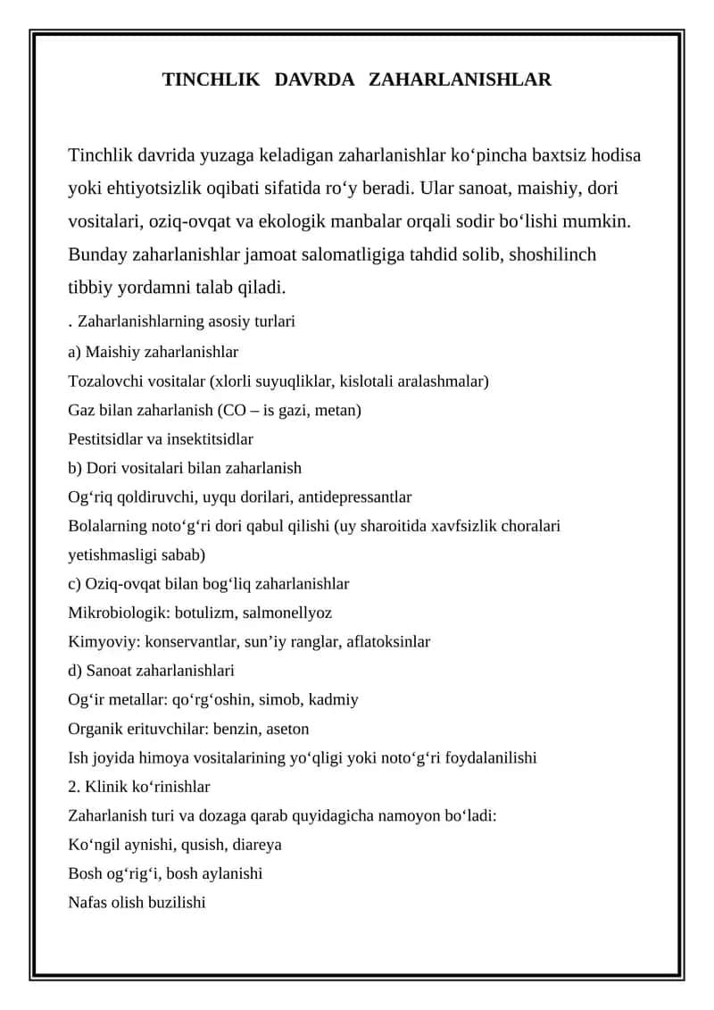 Zaharlanishlar va ularning turlari 1