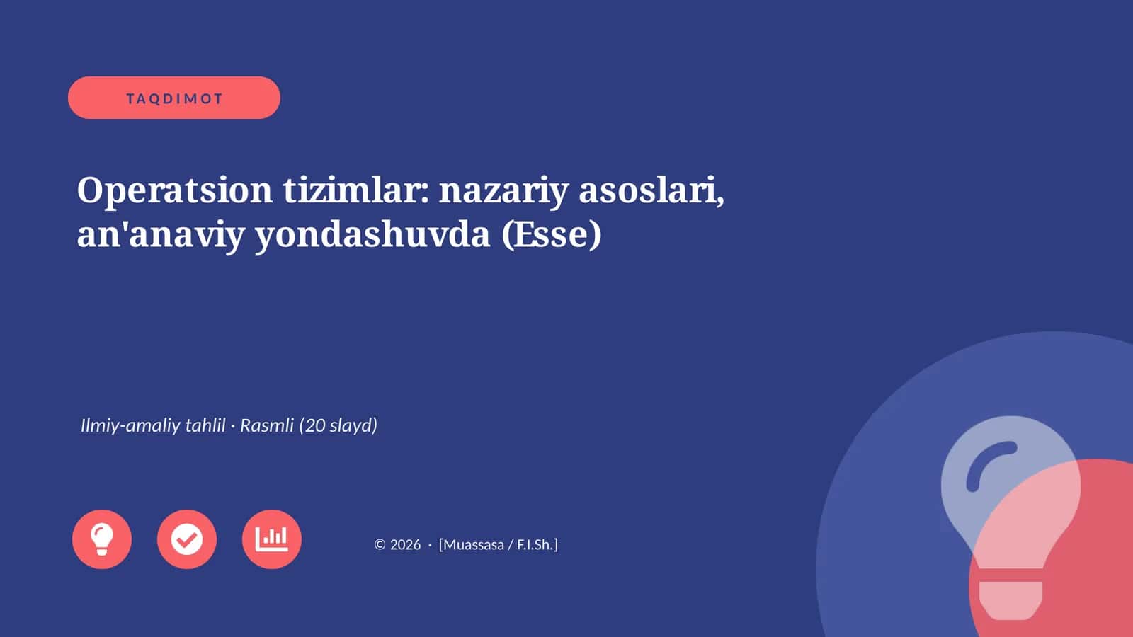 Operatsion tizimlar: nazariy asoslari, an'anaviy yondashuvda (Esse) 1