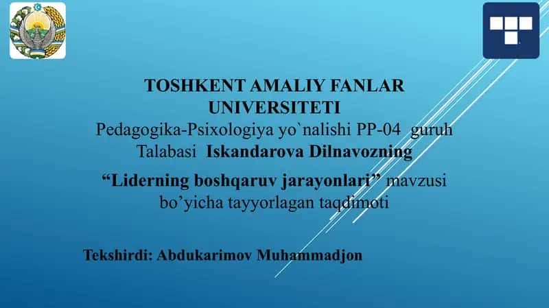 Liderning boshqaruv jarayonlari 1