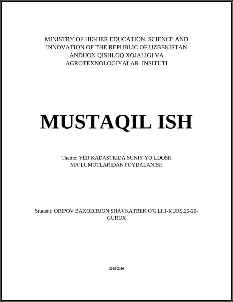 Yer Kadastrida Suniy Yoʻldosh Maʼlumotlaridan Foydalanish 1