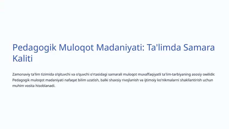 Pedagogik Muloqot Madaniyati: Ta'limda Samara Kaliti 1