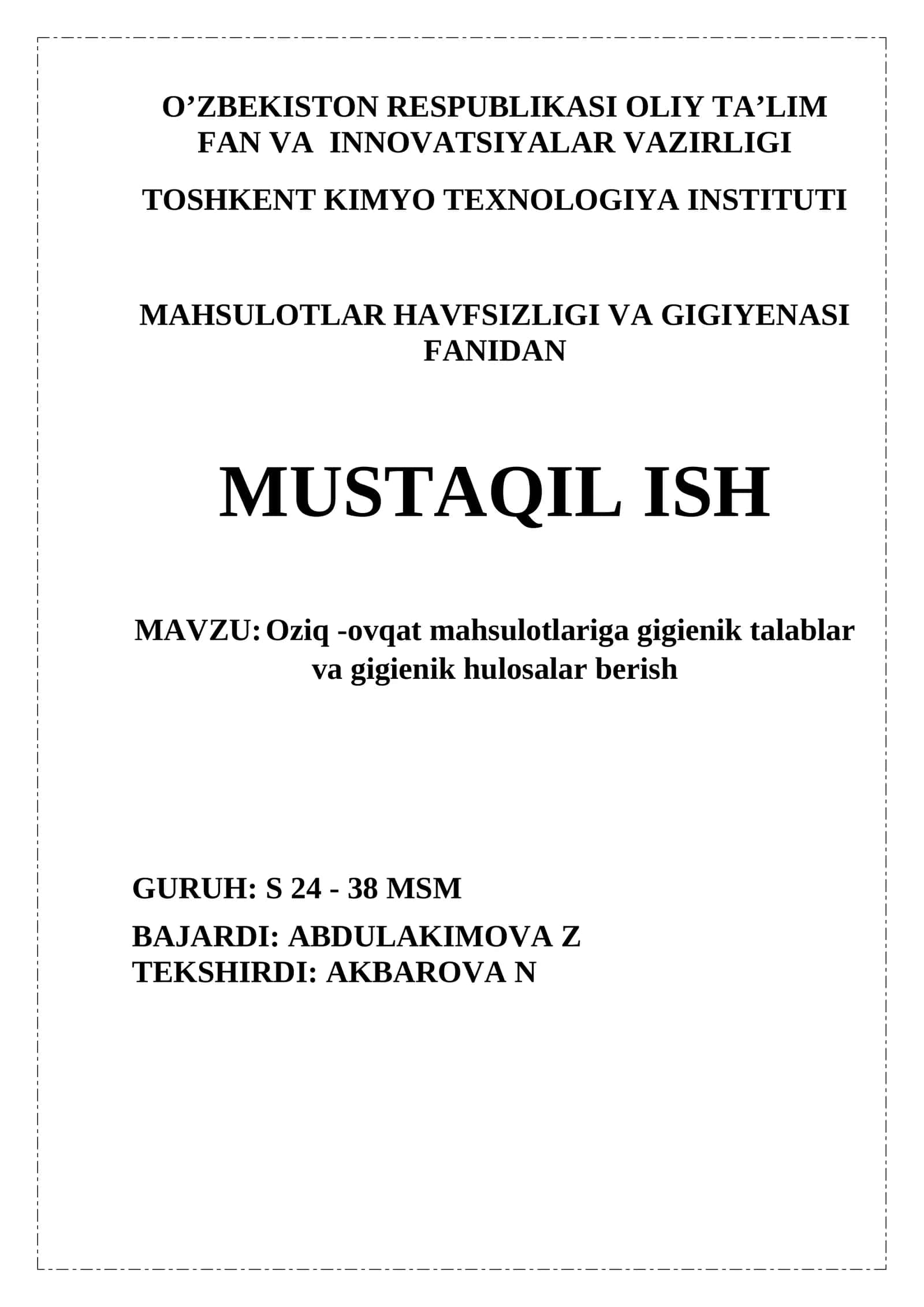 Oziq -ovqat mahsulotlariga gigienik talablar va gigienik hulosalar berish 1